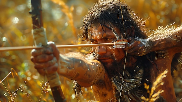 Crafting Tradition Mesolithic Hunters Create Bows Depth of Field Accentuates Detail