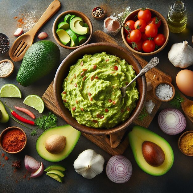 Crafting a Visually Appealing Image of Mashed Ripe Avocados and Freshly Made Guacamole Bowl