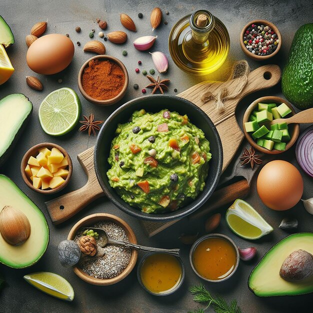 Crafting a Visually Appealing Image of Mashed Ripe Avocados and Freshly Made Guacamole Bowl