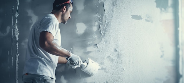 Photo craftsman applying plaster with precision