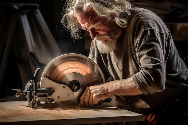 Craftsman creating wood piece