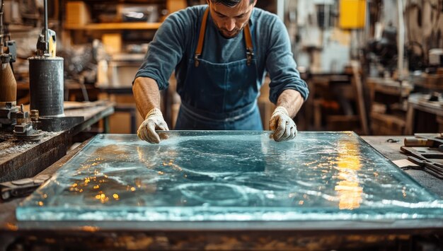 Photo craftsman inspecting glass