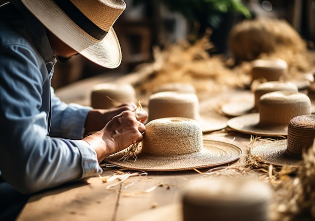 Craftsman making straw hats Handmade Traditional crafts AI generated