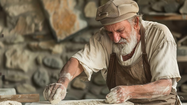 Photo craftsman shaping stone at work