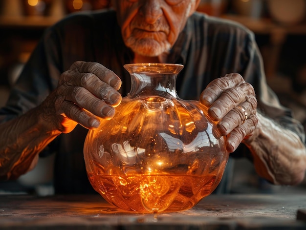 Photo a craftsmans touch glass blowing at its finest