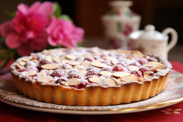 Photo cranberry dessert in a pink and pastel blue palette