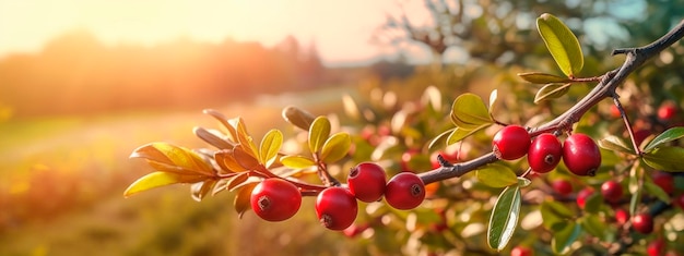 Cranberry grows on a tree in the harvest garden Generative Ai