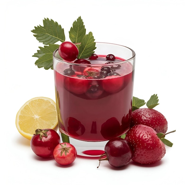 Cranberry juice in a glass on an isolated white background