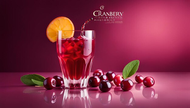 Photo cranberry juice with cranberry slice garnish