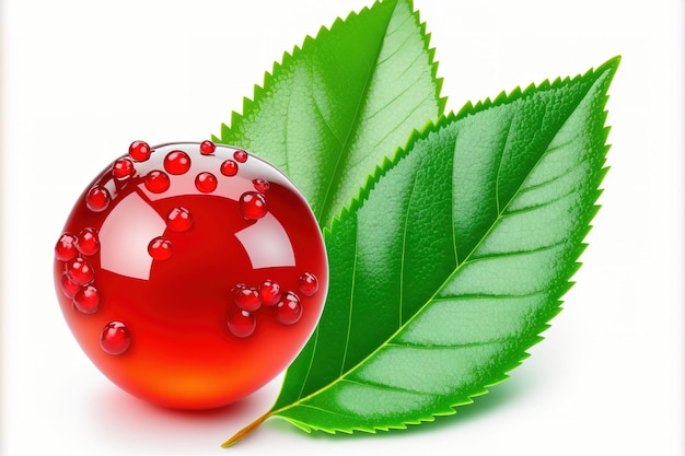 A cranberry and a leaf are isolated on a white background