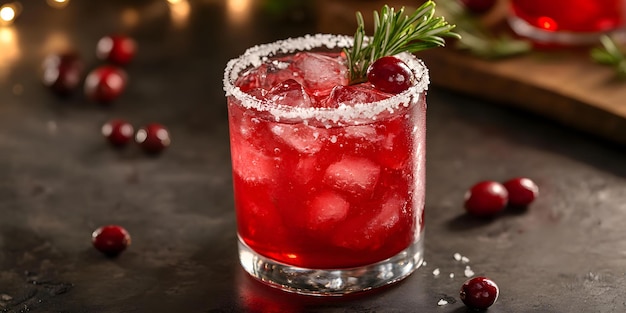 Photo cranberry margarita served with salted rim