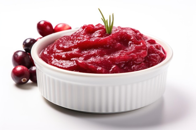 Cranberry sauce isolated on white transparent background Thanksgiving holiday red sauce closeup