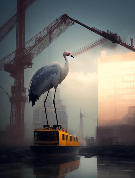 Photo the crane and bird