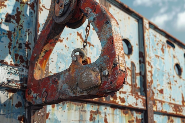 crane grabber loading a rusty metal