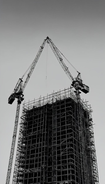 Photo a crane is on top of a building that has a scaffolding that says  crane  on it