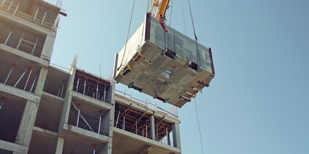 A crane lifting heavy materials at a building construction site