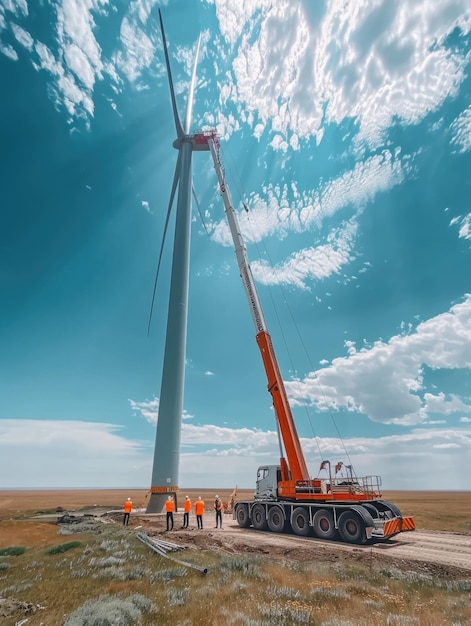 Photo crane lifting wind turbine