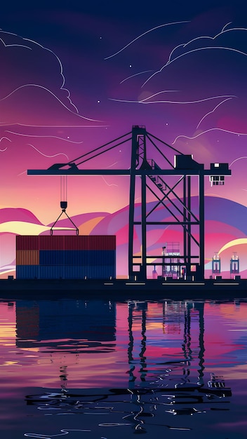 Crane loading cargo container logistic sea port concept neural network art Vertical Mobile Wallpap