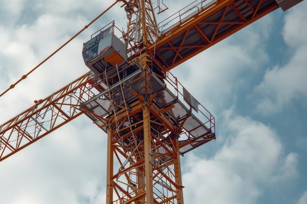 A crane perched on top of a building Suitable for construction urban landscapes and architectural themes