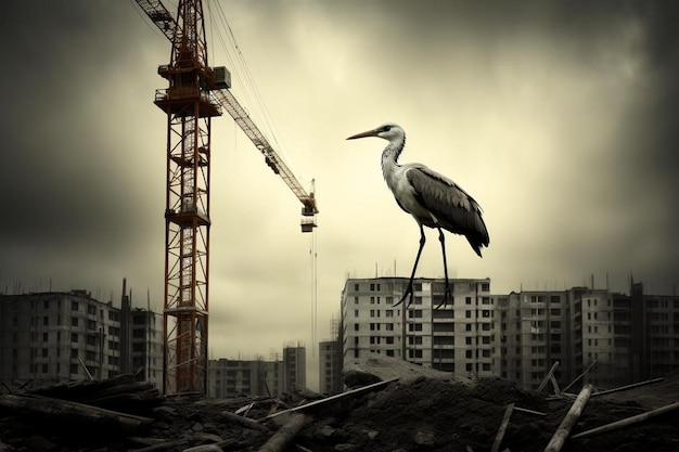 Photo crane with a construction site crane in the background best crane image photography