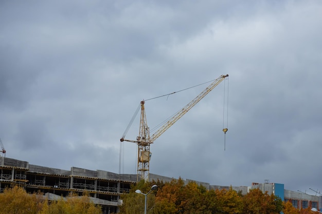 Cranes over new high rise residential buildings under construction in New Town