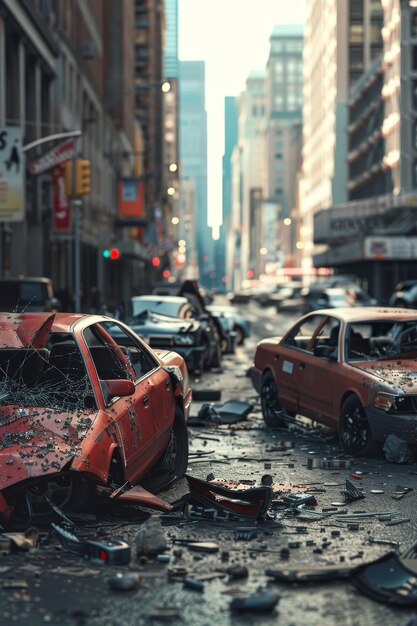 Photo crashed cars on city generative ai