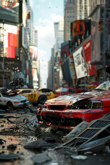 Photo crashed cars on city generative ai