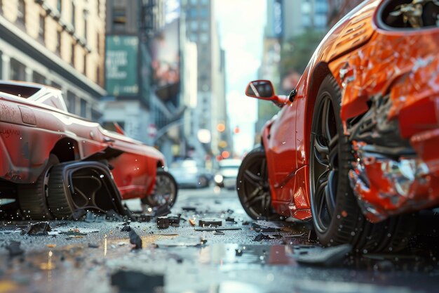 Photo crashed cars on city generative ai