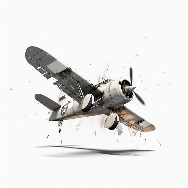 A crashed plane isolated in white background