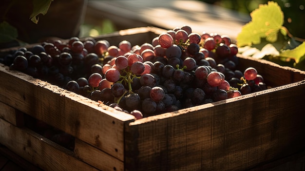 A crate of grapes is filled with grapes.