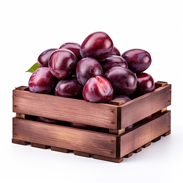 Crate of Plums on White Background