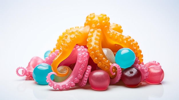 Crawling Sour Gummy Octopuses on Transparent Background