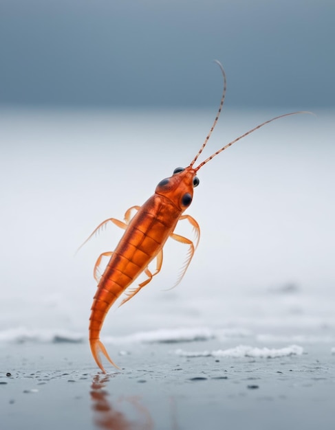 Photo a crayfish is on a wet surface with water drops