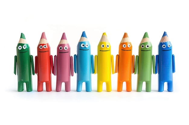 Photo crayons shaped funny characters