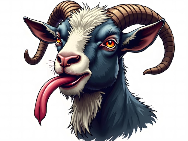 Crazy Dark Goat Sticking Out Tongue Fun Vector Art Illustration