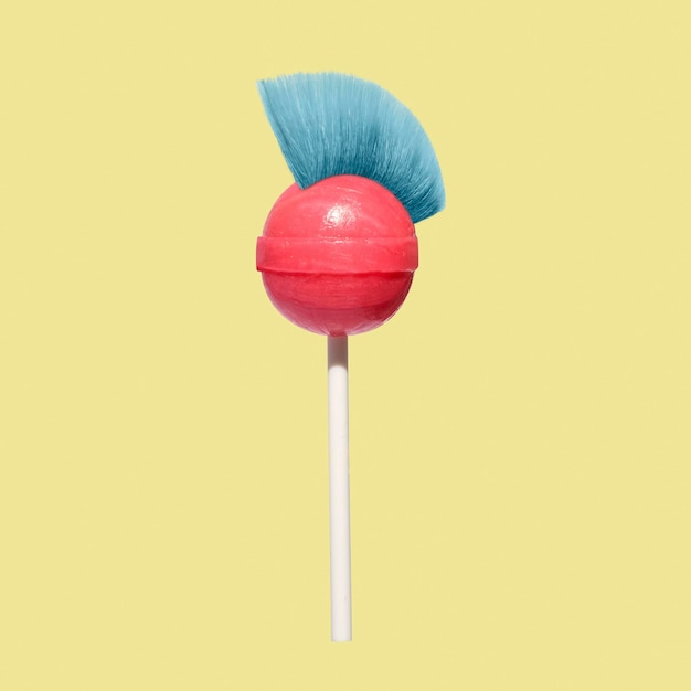 Crazy fun candy on a stick with a mohawk hairstyle