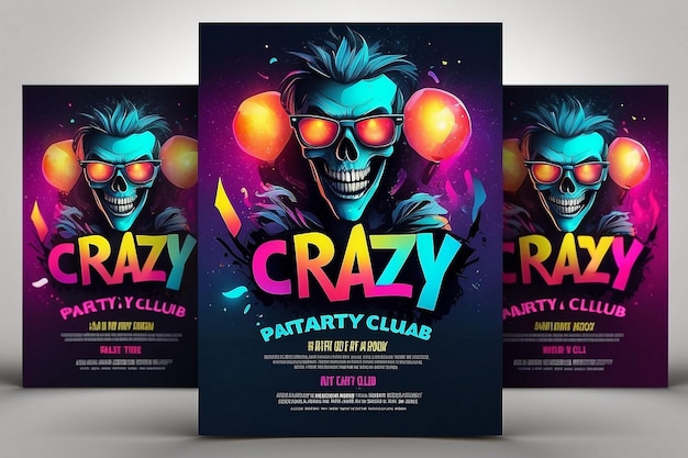 Photo crazy night party club flyer and social media post template designs