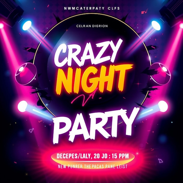 Crazy night party club flyer and social media post template designs