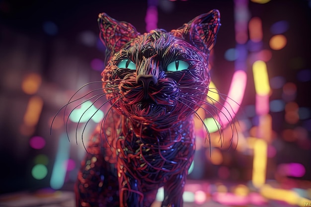 Crazy psychedelic Danish Pastel Cat character illustration generative ai