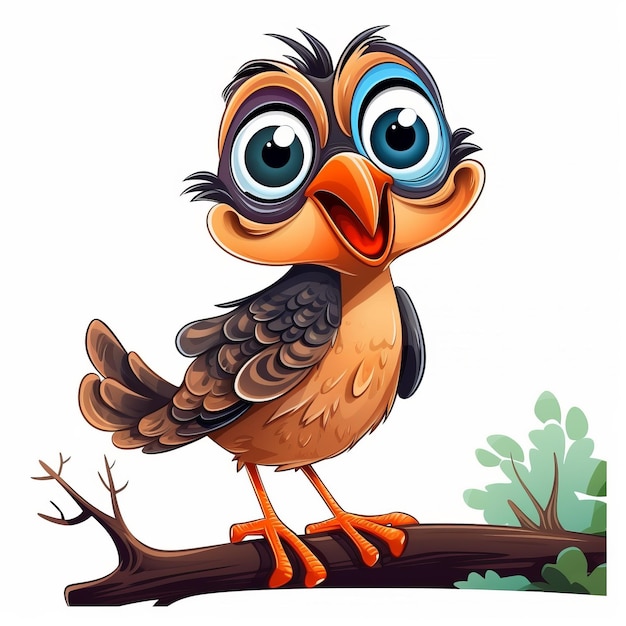 Crazy Quail Cartoon Illustration Funny Character On Branch