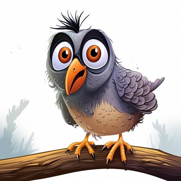 Crazy Quail Cartoon Illustration Funny Character On Branch