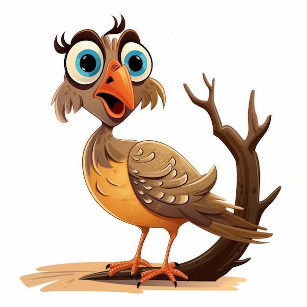 Crazy Quail Cartoon Illustration Funny Character On Branch