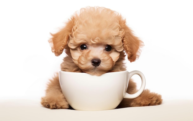 Cream and Apricot Teacup Poodle On White background