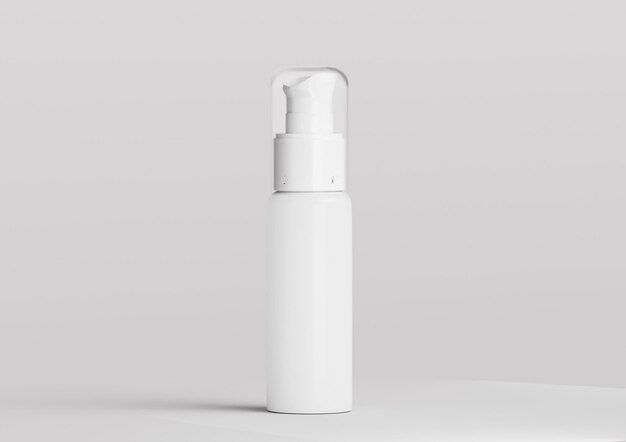 Cream bottle with cylinder shaped pump on gray background