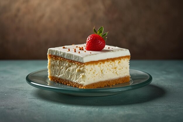 Cream cake on isolated background on glass plate