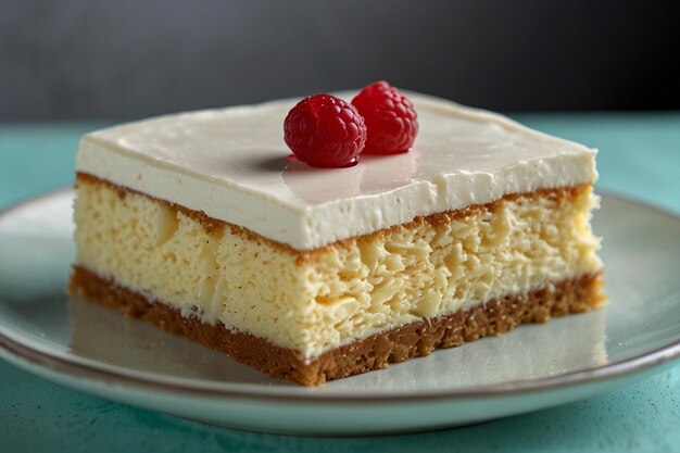 Cream cake on isolated background on glass plate