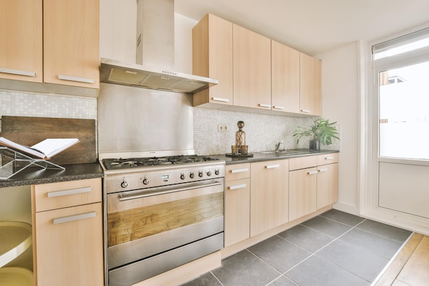 Cream colored kitchen cabinets