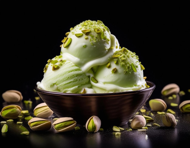 Photo cream ice cream with pistachio on an black background