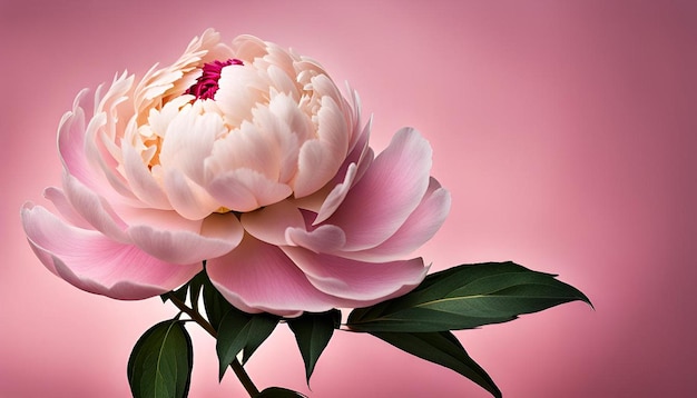 Cream pink peony flower in oriental trend