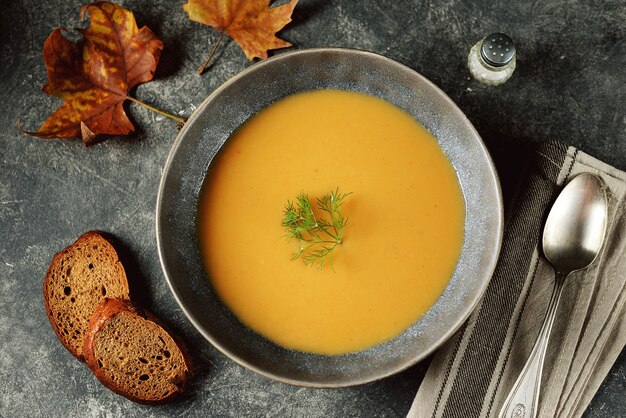 Photo cream soup from pumpkin sweet potato carrot and turnip